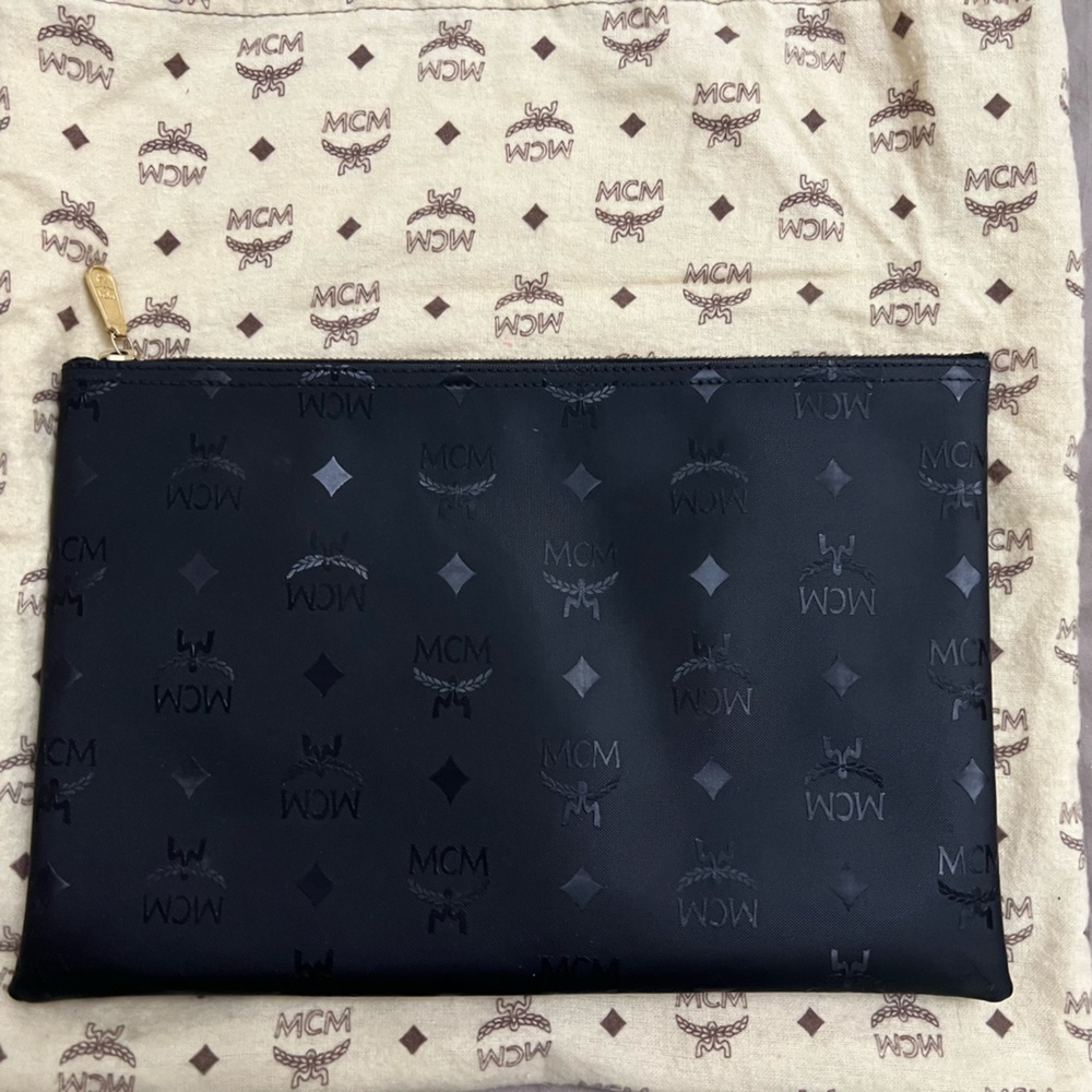 MCM Black Original Zipper Pouch